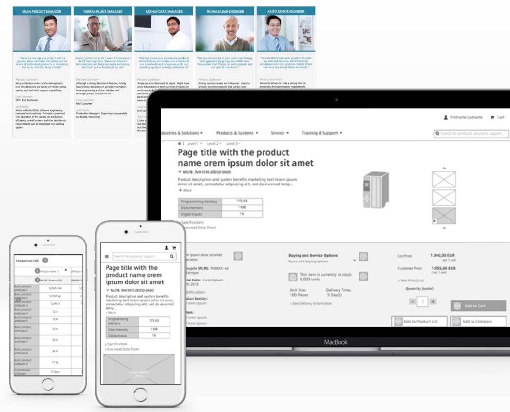 B2B Platform wireframes and structural annotations